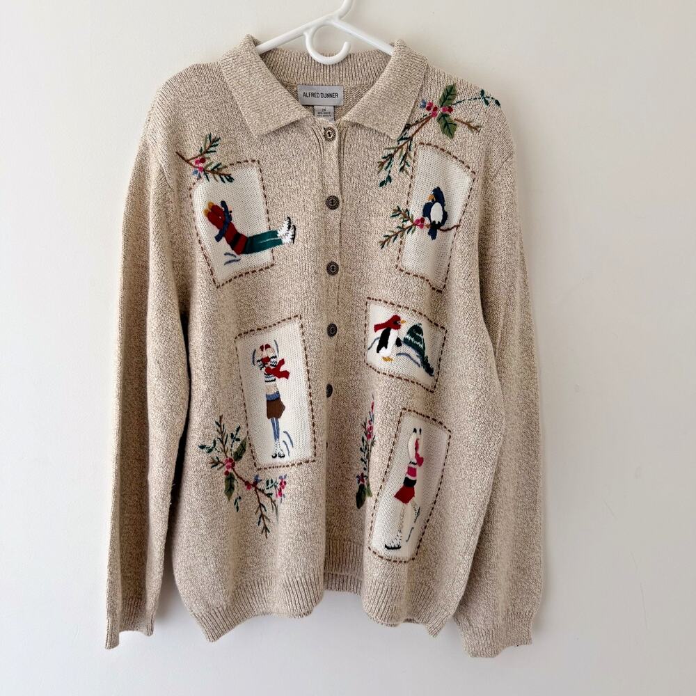 Winter Skating Sweater Cardigan 2X Ramie Cotton Neutral Cottagecore Cozy Knit 3D